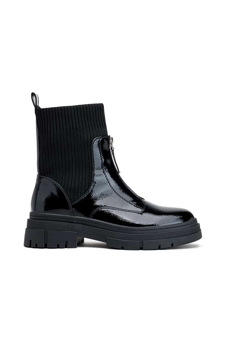 Chelsea boots chaussette zippé, Noir vernis