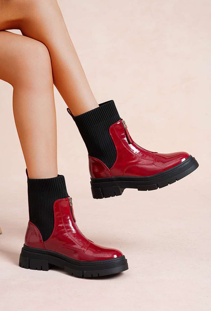 Chelsea boots chaussette zippé, Rouge vernis