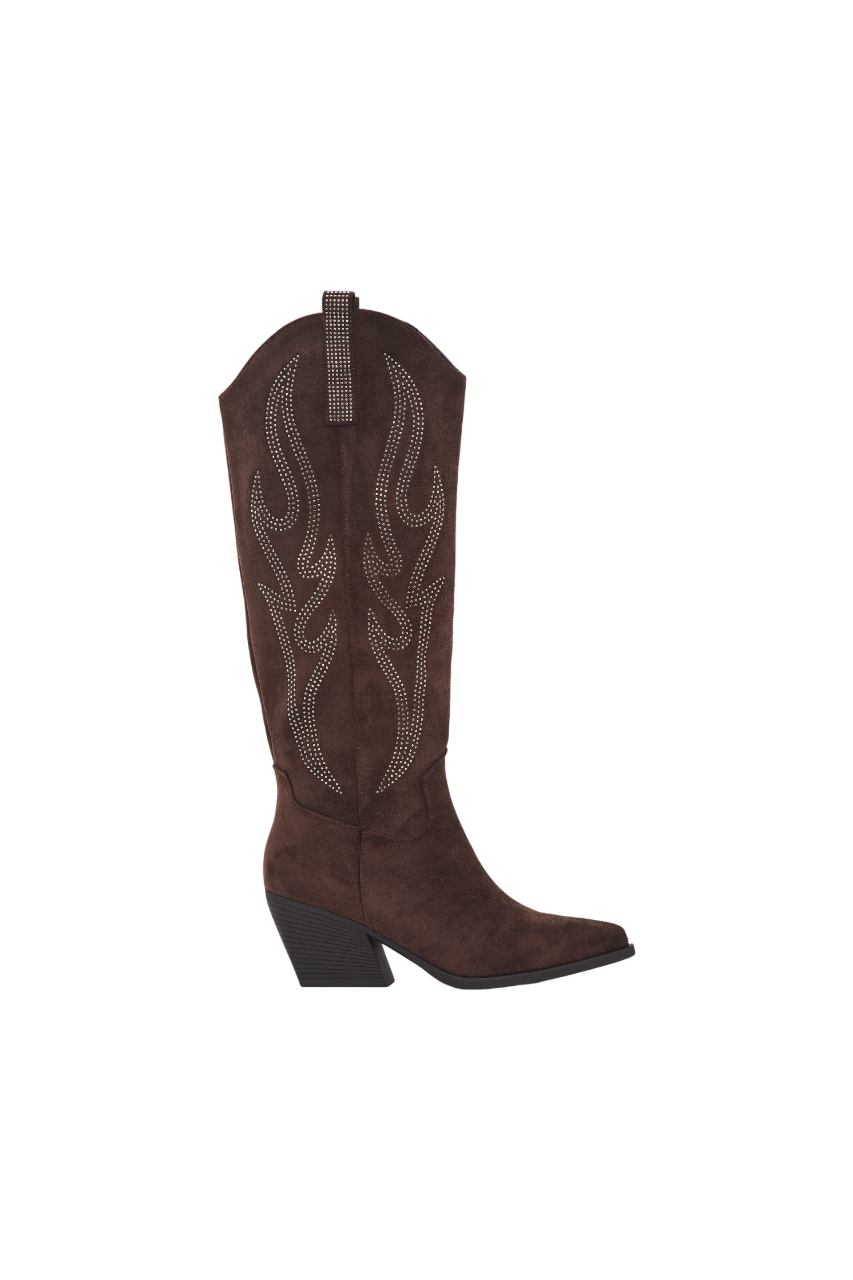 Botte Santiags suédine strass style Cowboy, Marrons