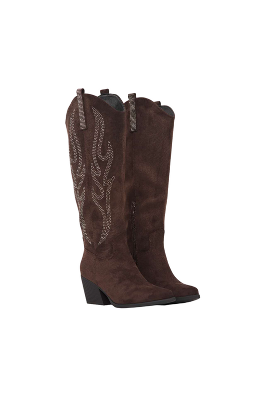 Botte Santiags suédine strass style Cowboy, Marrons