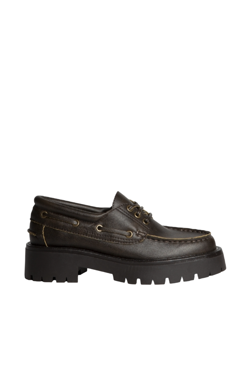 Chaussure bateau à lacets semelle crantée, Café