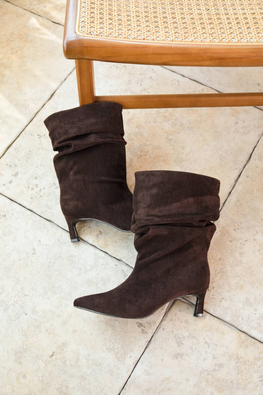Bottines slouchy à petit talon effilé - marron