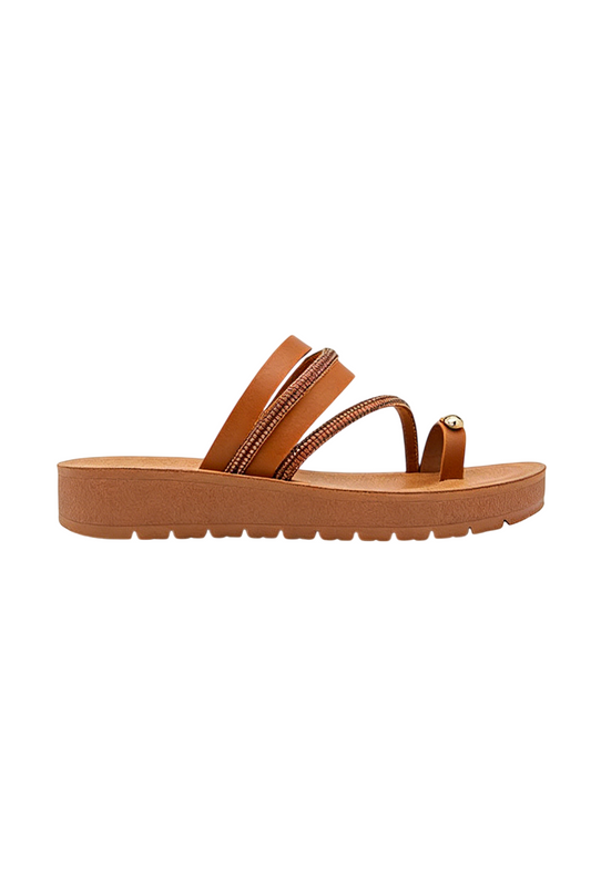 Sandale conforte avec strass à entre-doigt, Camel