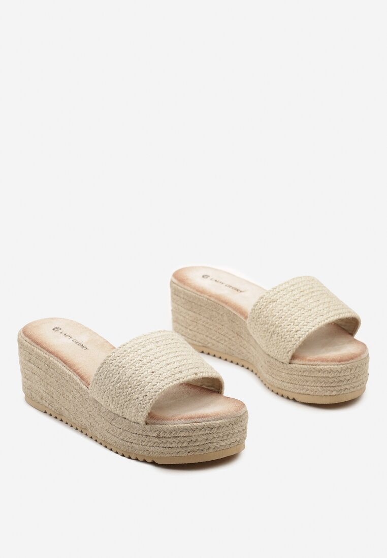 Mules compensées à bride large, Beige