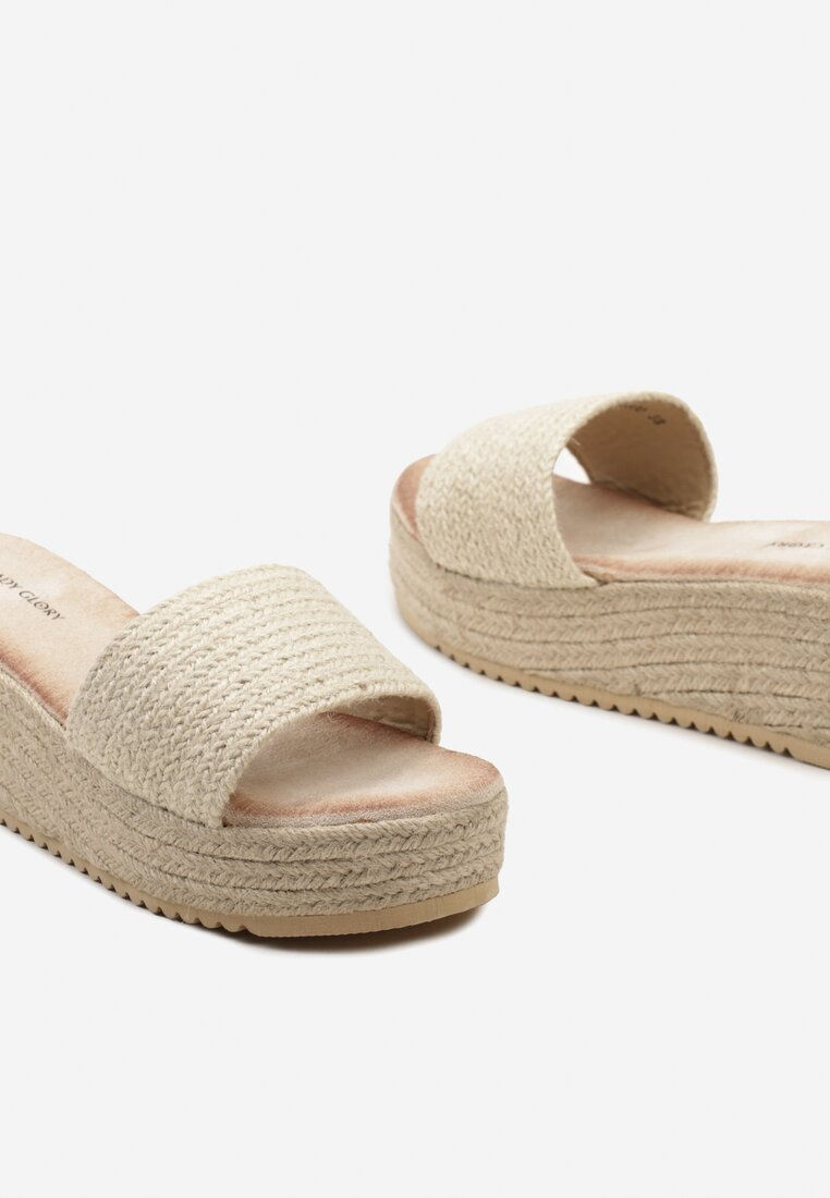Mules compensées à bride large, Beige