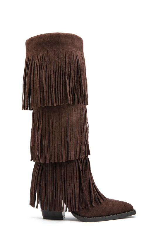 Botte Santiags style Cowboy à franges, Marron