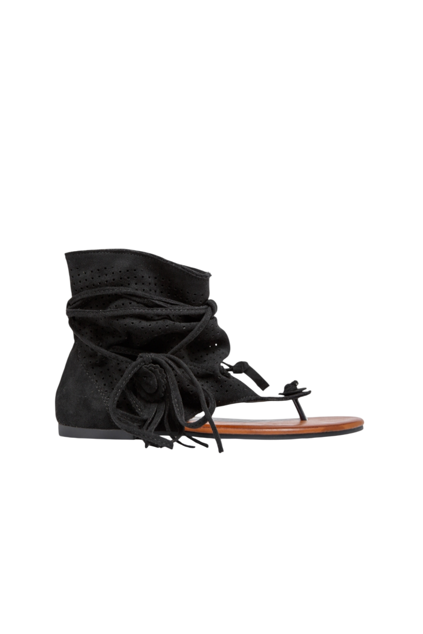 Sandales bohèmes Noire avec franges, entre-doigts