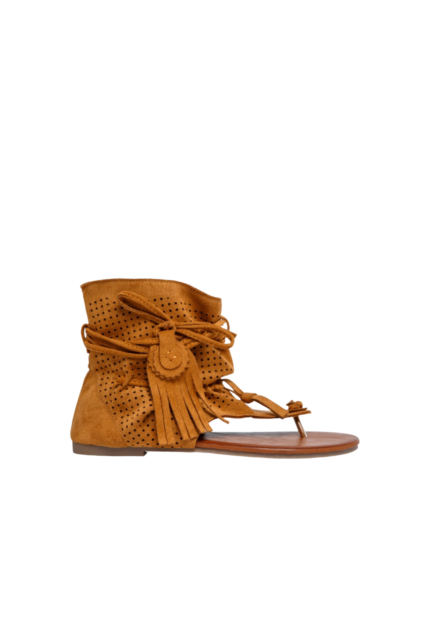 Sandales bohèmes Camel avec franges, entre-doigts