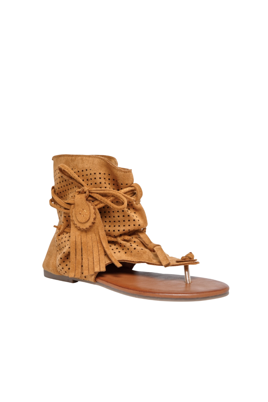 Sandales bohèmes Camel avec franges, entre-doigts