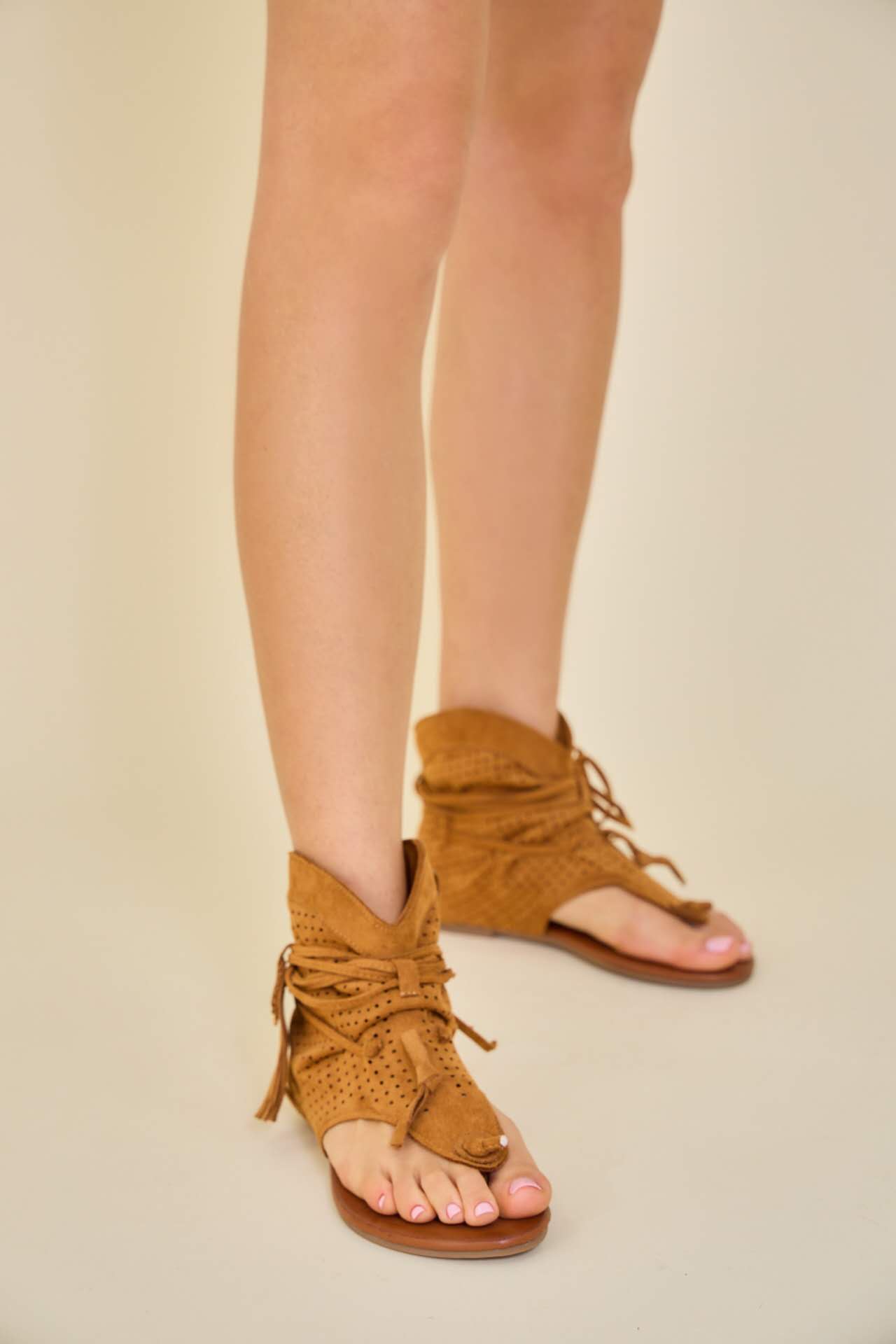 Sandales bohèmes Camel avec franges, entre-doigts