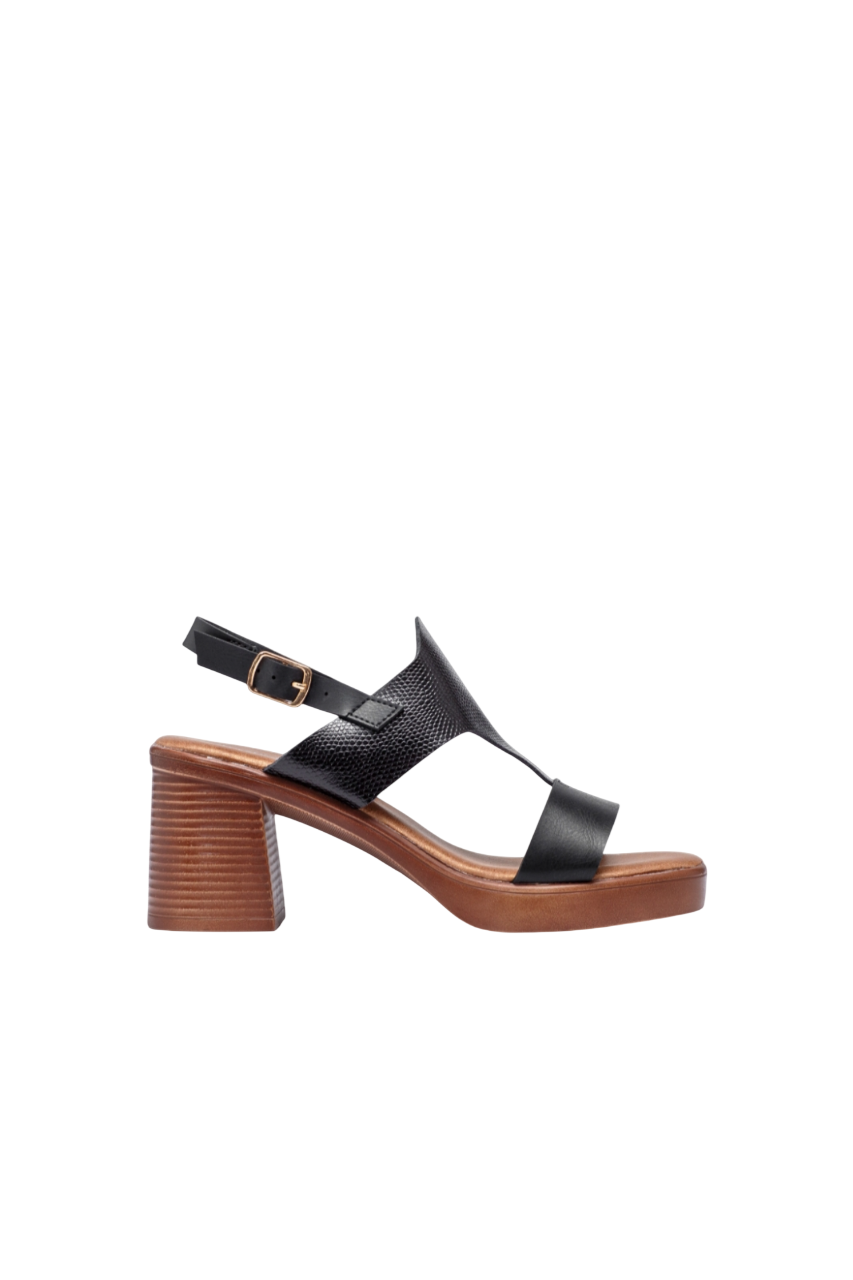Sandales femme plateforme talons bloc, noire