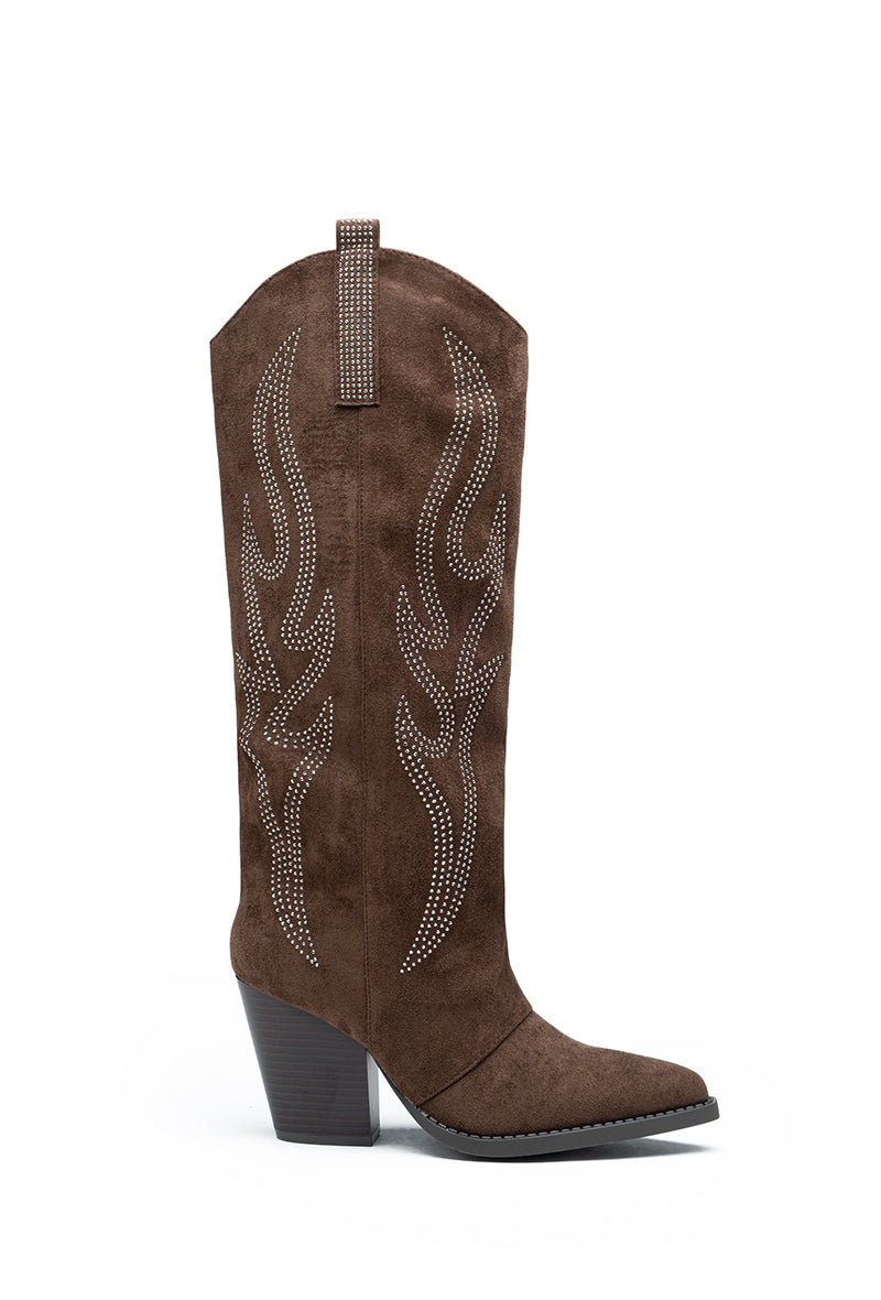Botte Santiags suédine strass style Cowboy, Marron