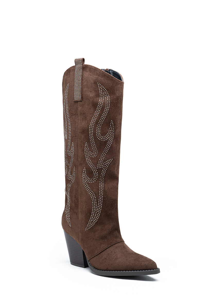 Botte Santiags suédine strass style Cowboy, Marron