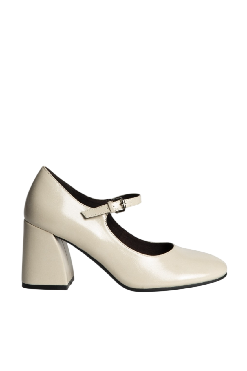 Escarpin avec bride bout carré talon bloc, Nude