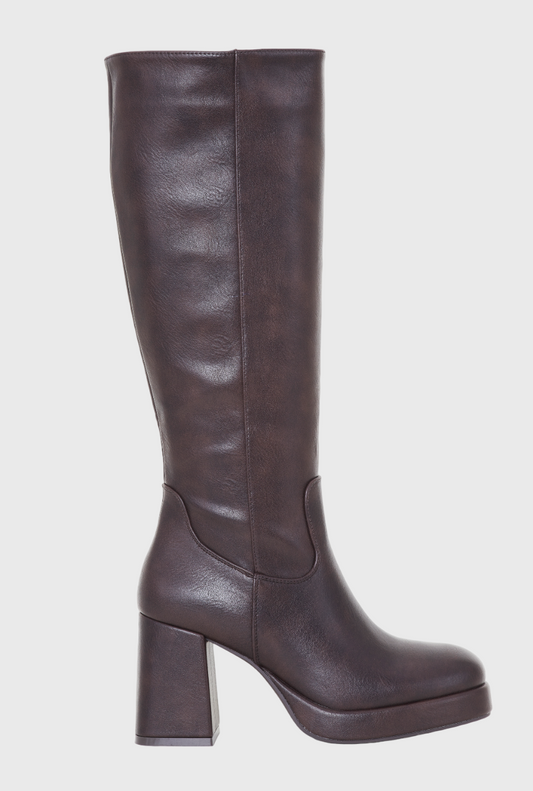Bottes Marrons à talons épais et à Plateforme