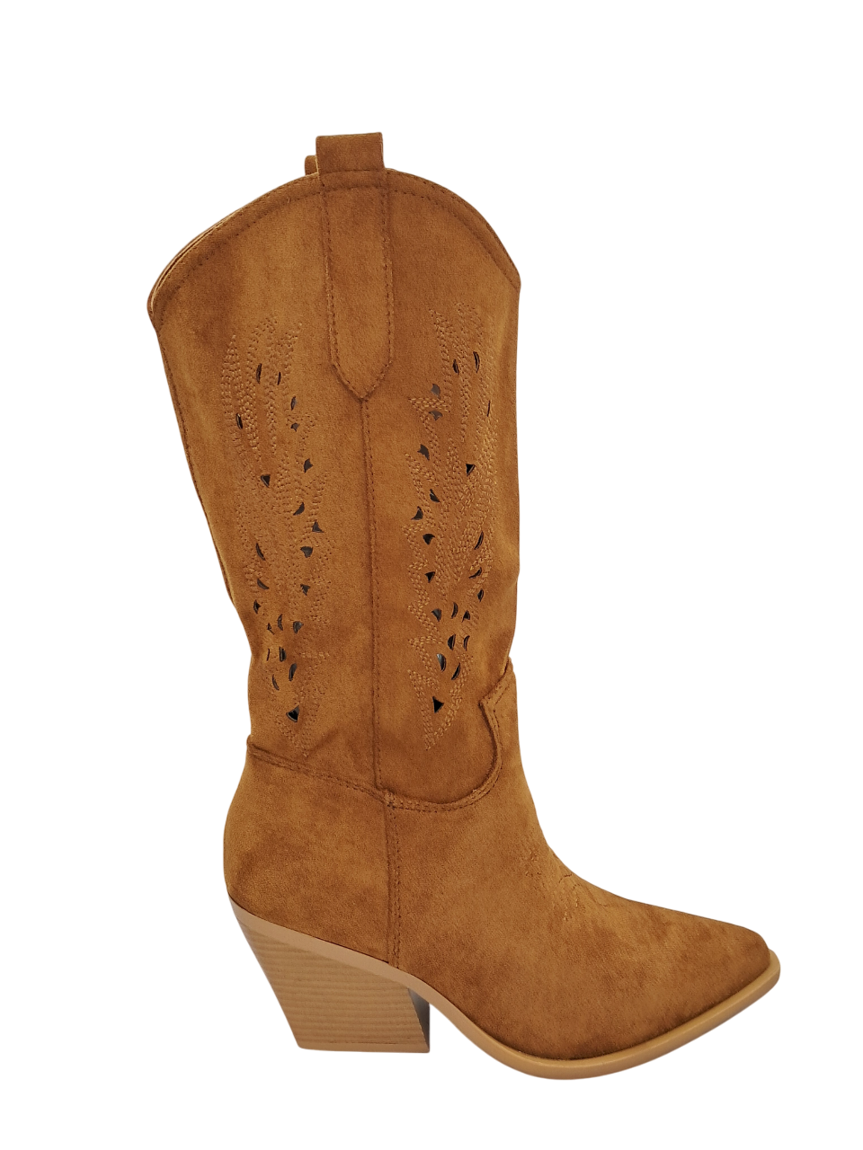 Bottes Santiags mi- mollet ajourée, Cognac