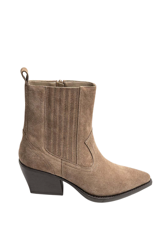 Bottines Santiags cuir nubuck, Taupe