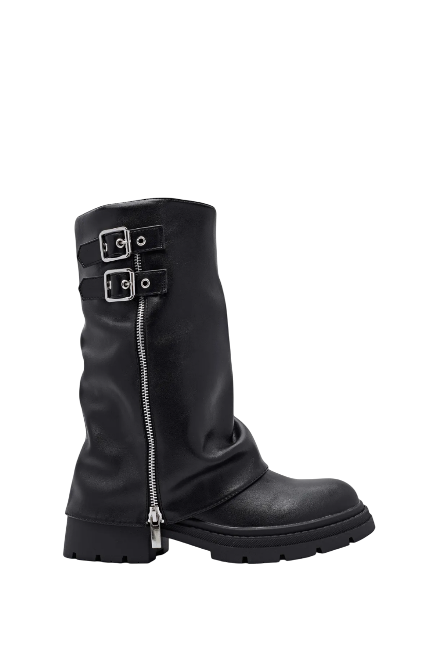 Biker Boots guêtre avec boucles Plateforme, Noir