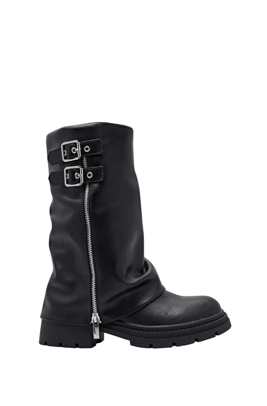 Biker Boots guêtre avec boucles Plateforme, Noir
