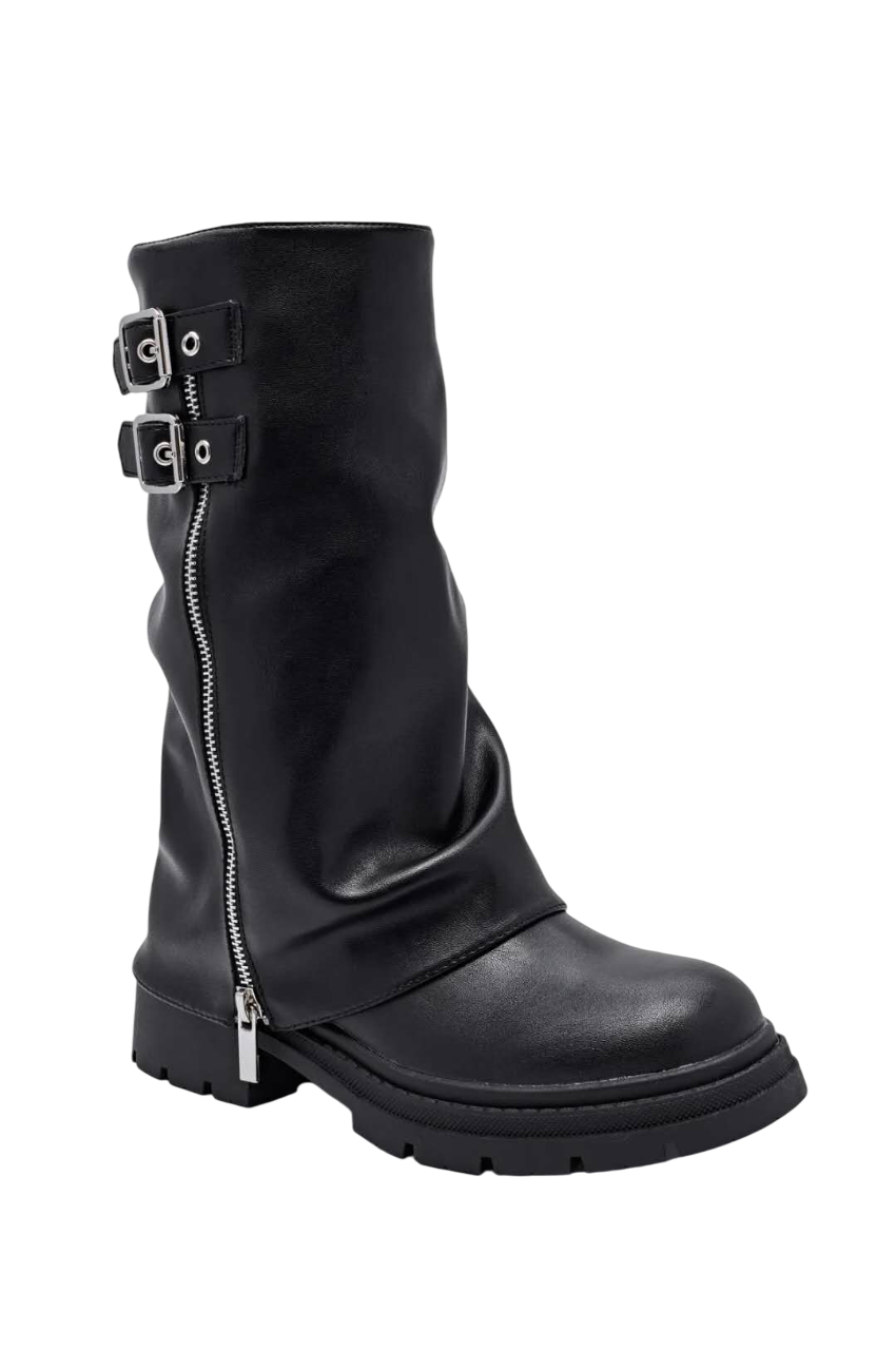 Biker Boots guêtre avec boucles Plateforme, Noir