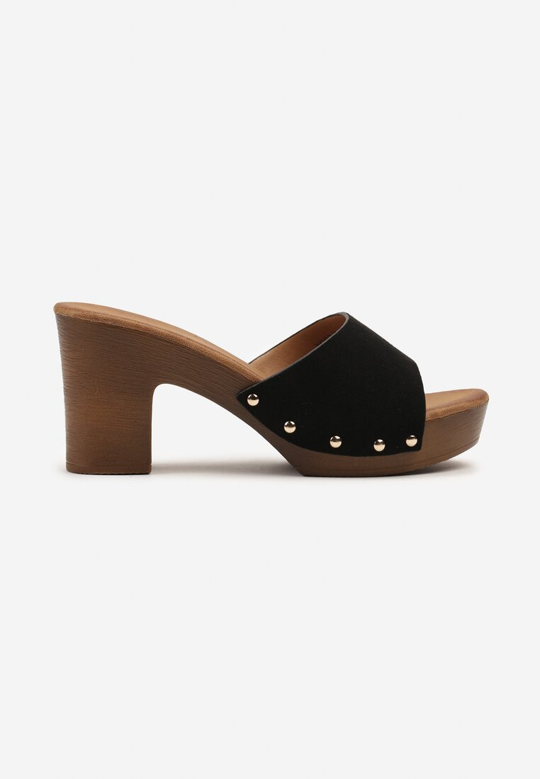 Mules plateforme larges brides à talons, noir