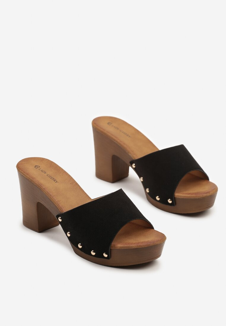 Mules plateforme larges brides à talons, noir