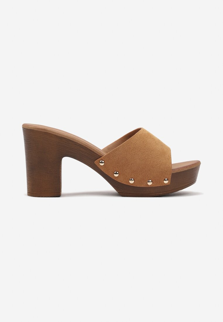 Mules plateforme larges brides à talons, Camel