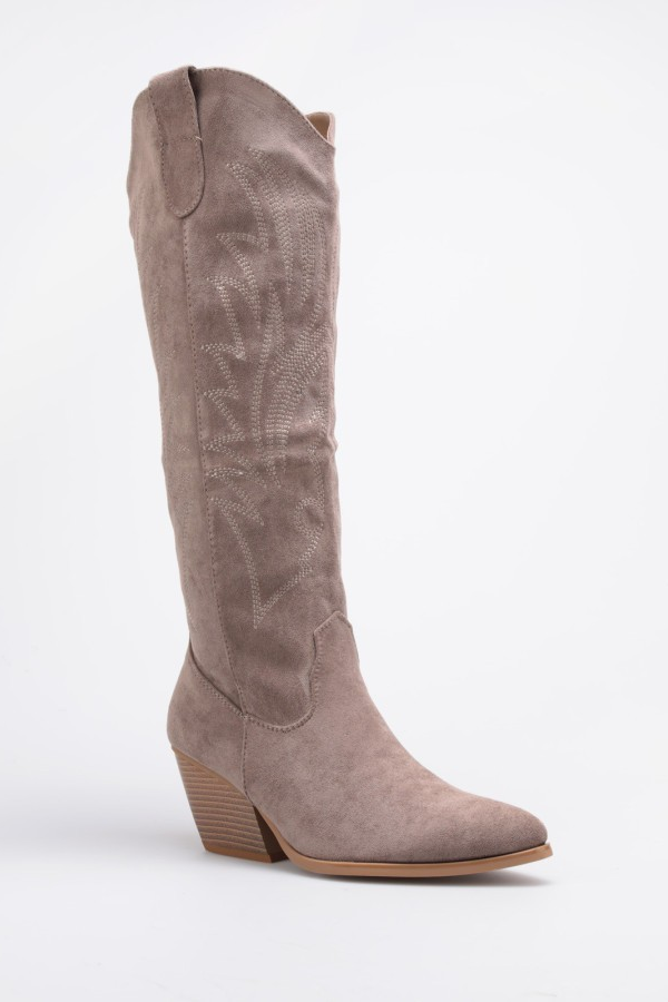 Botte Santiags suédine style Cowboy, Taupe