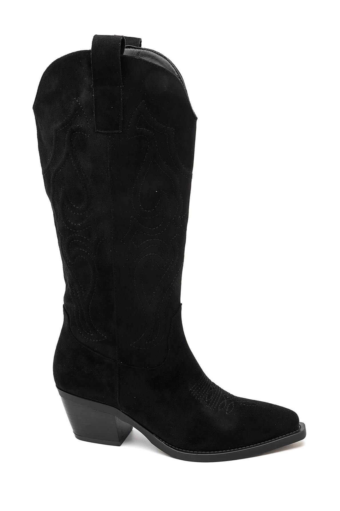 Bottes Santiags suédine style Cowboy, Noir