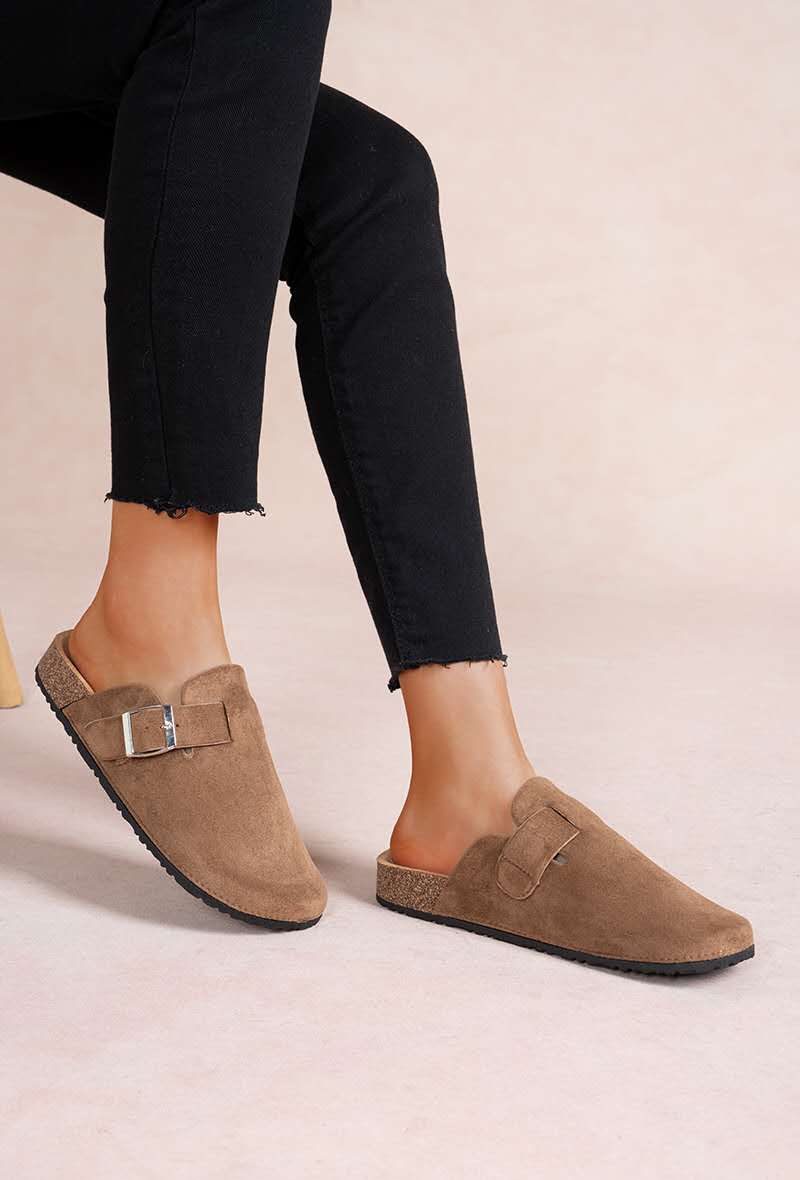 Mules Sabot femme en suédine avec boucle