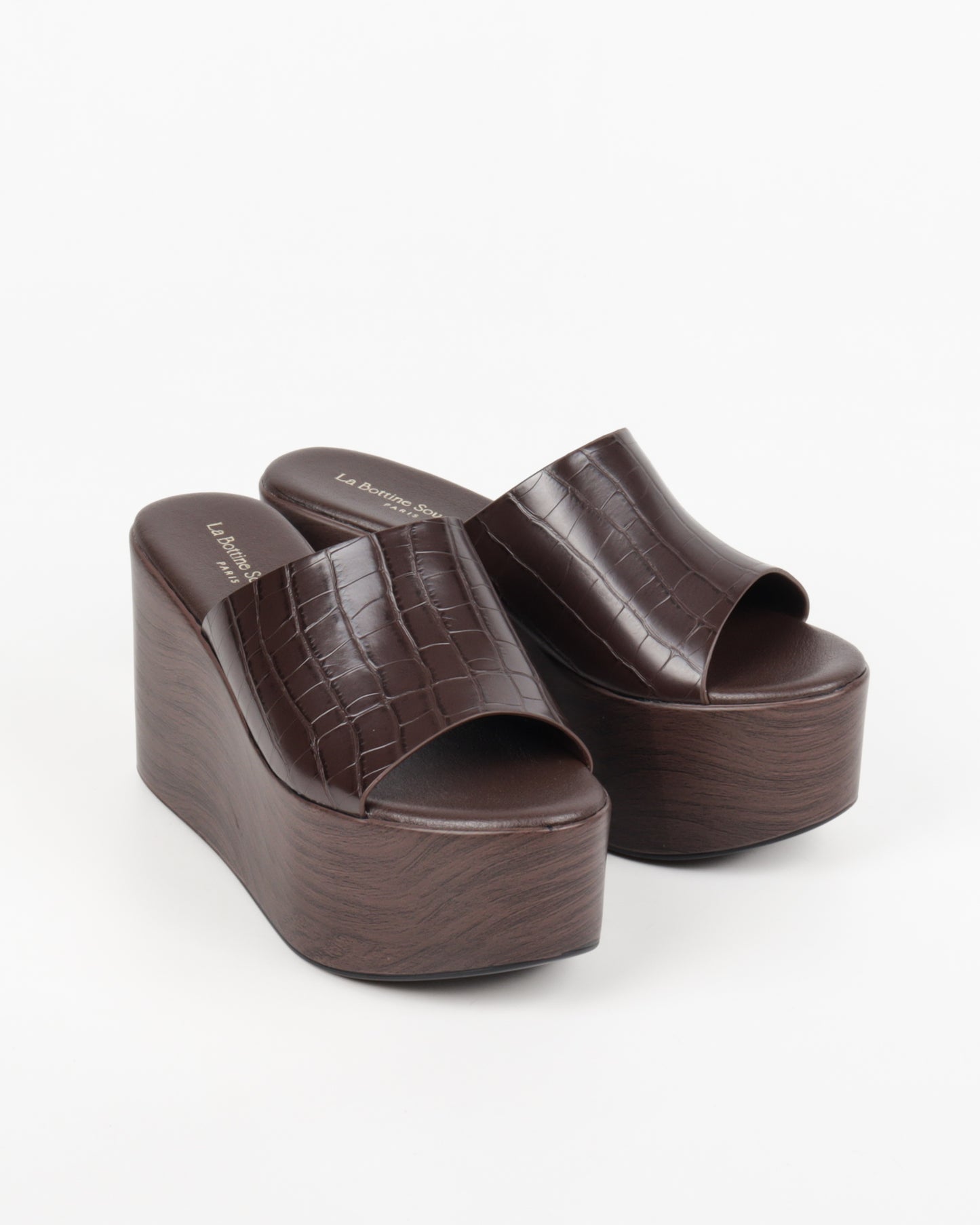 Mules compensées plateforme, Marron