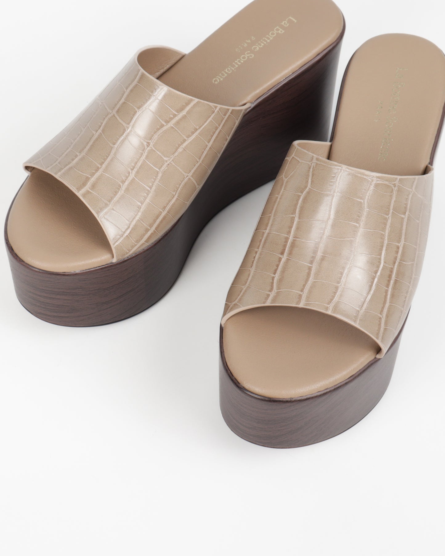 Mules compensées plateforme, Taupe