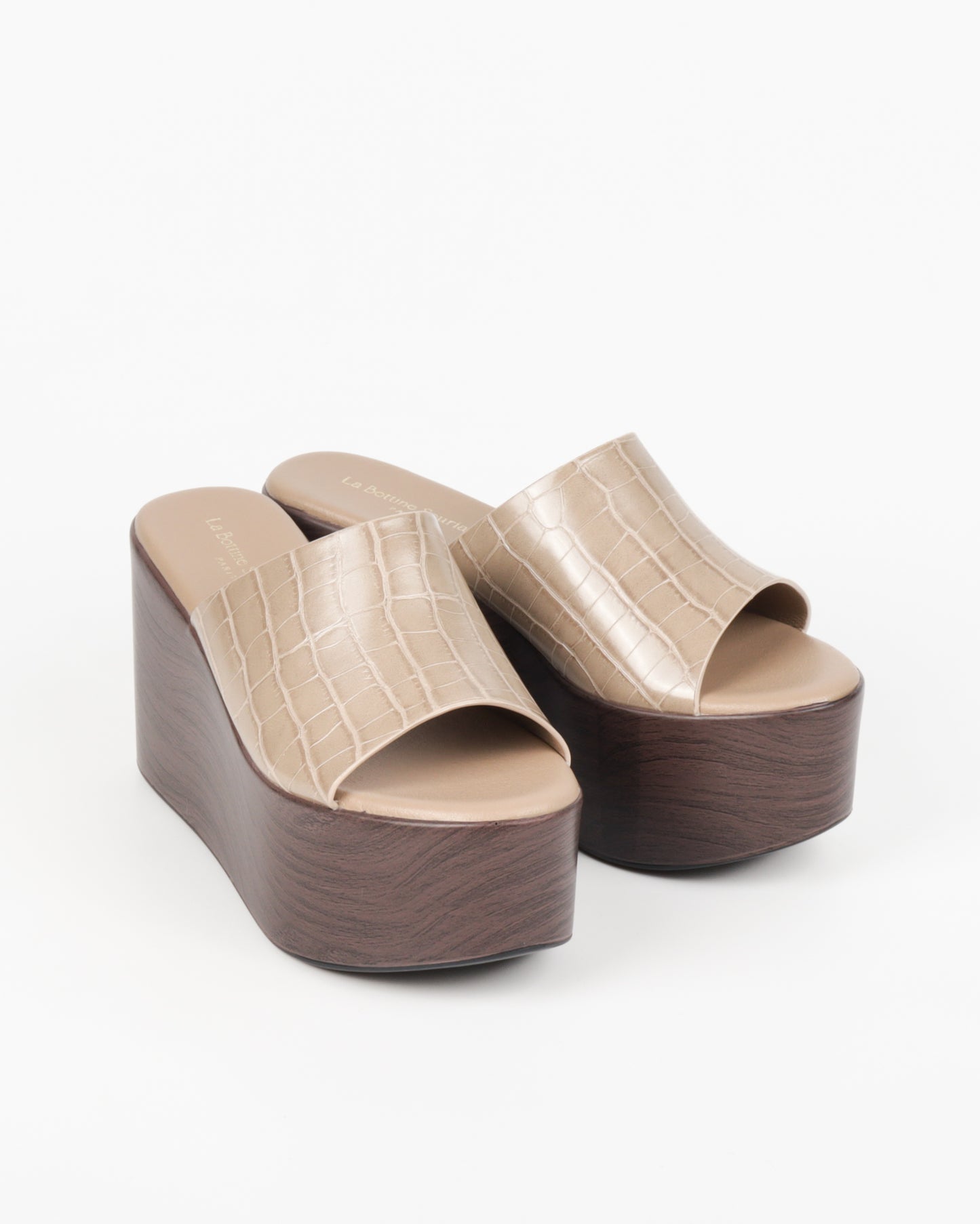 Mules compensées plateforme, Taupe