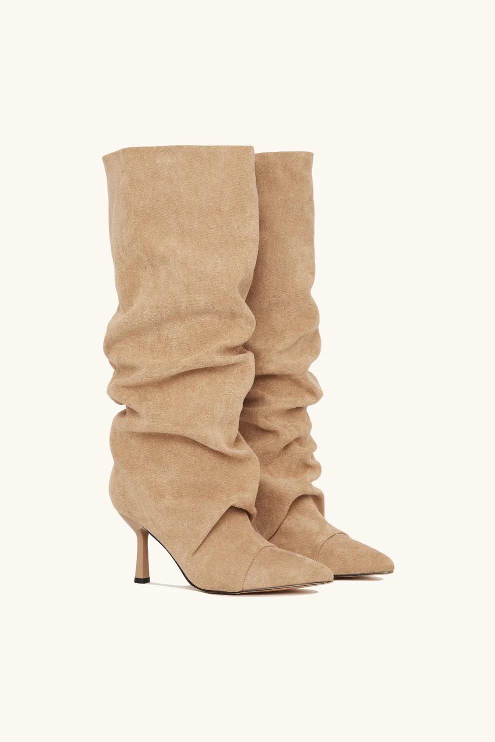 Bottes slouchy suédine à talon aiguille, Taupe