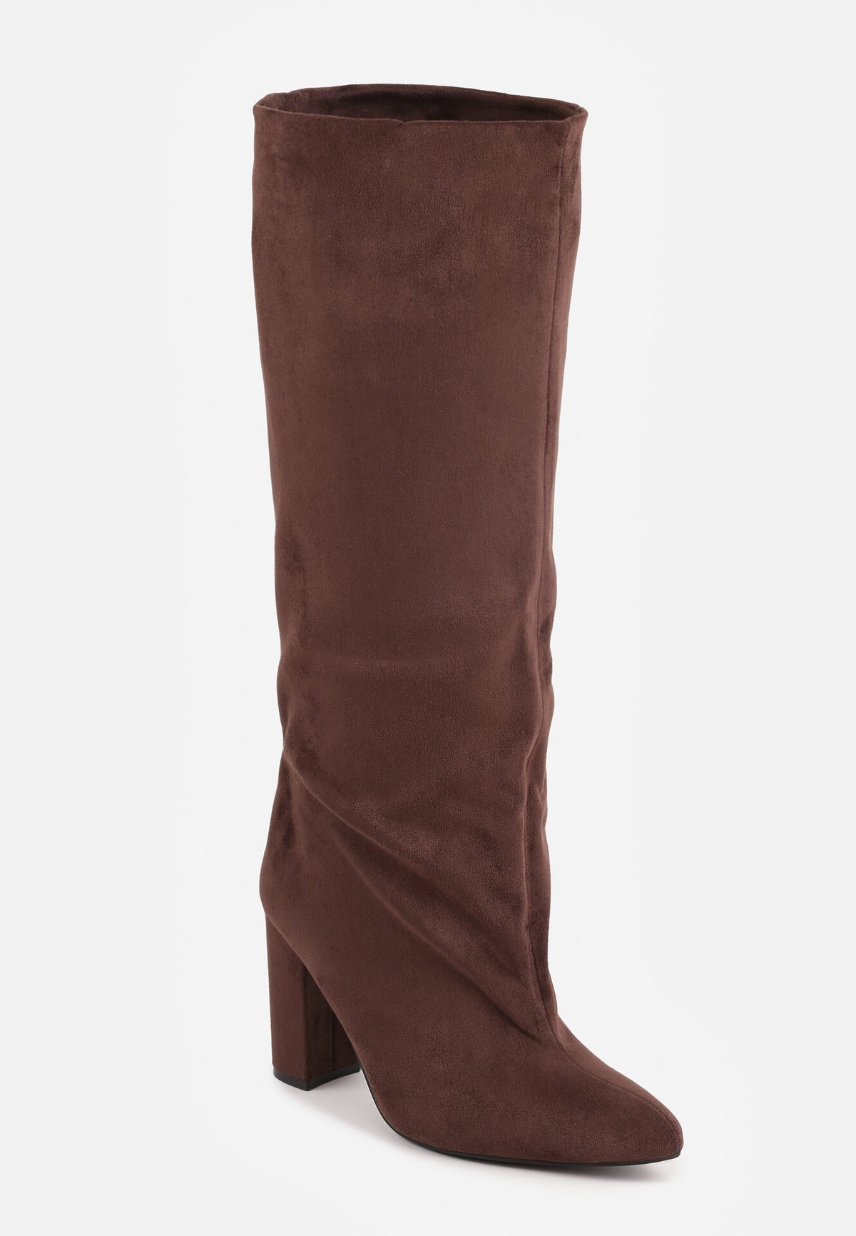 Bottes bout pointu souple plissé à talon bloc, Marron