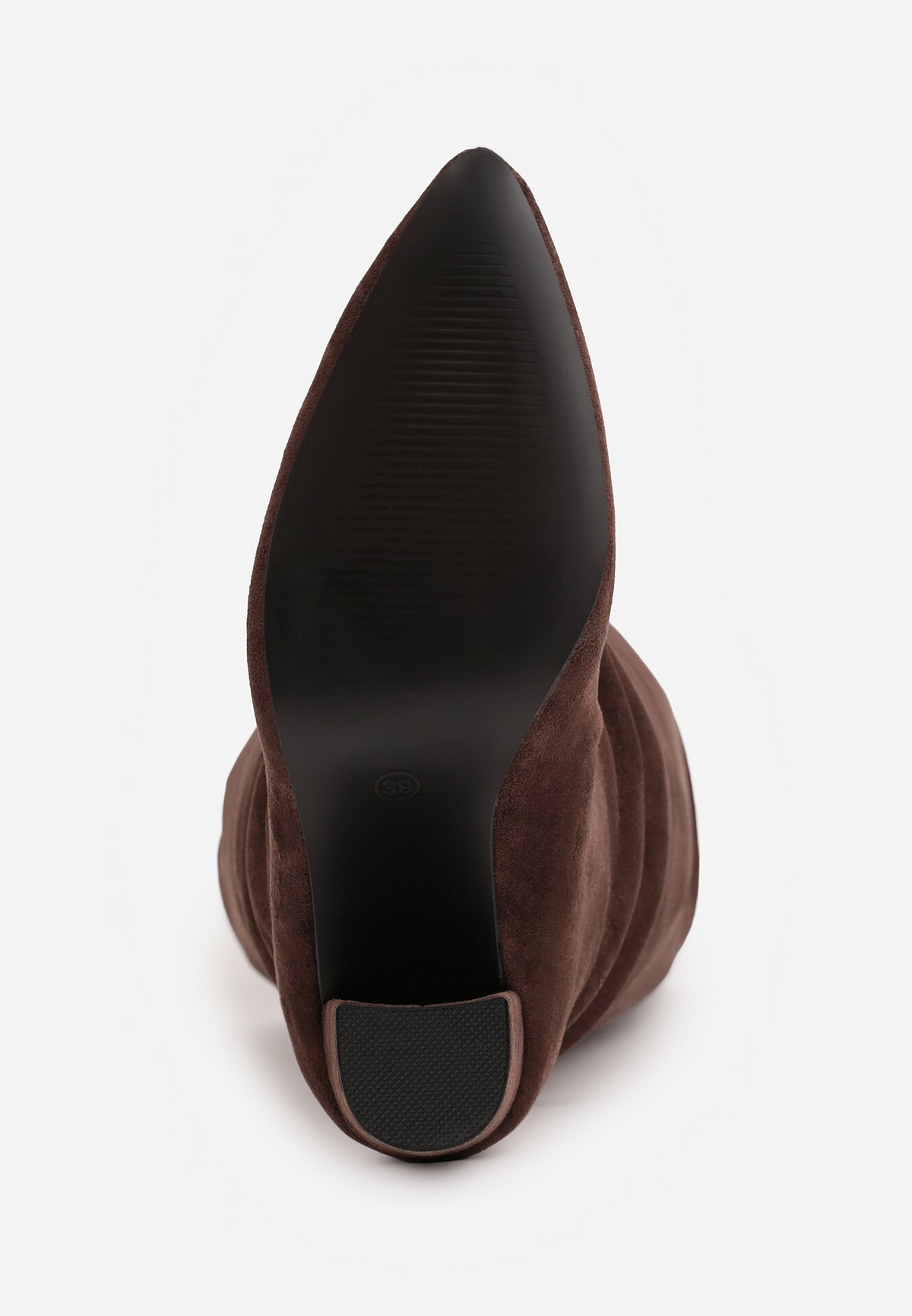 Bottes bout pointu souple plissé à talon bloc, Marron