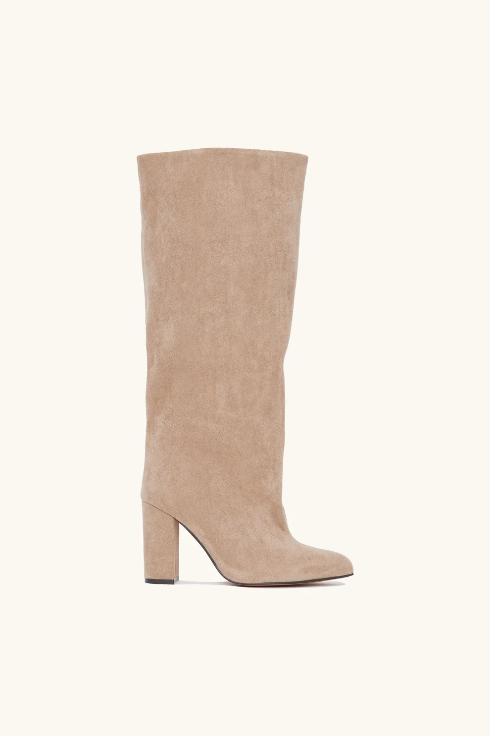 Bottes bout pointu souple plissé à talon bloc, Taupe