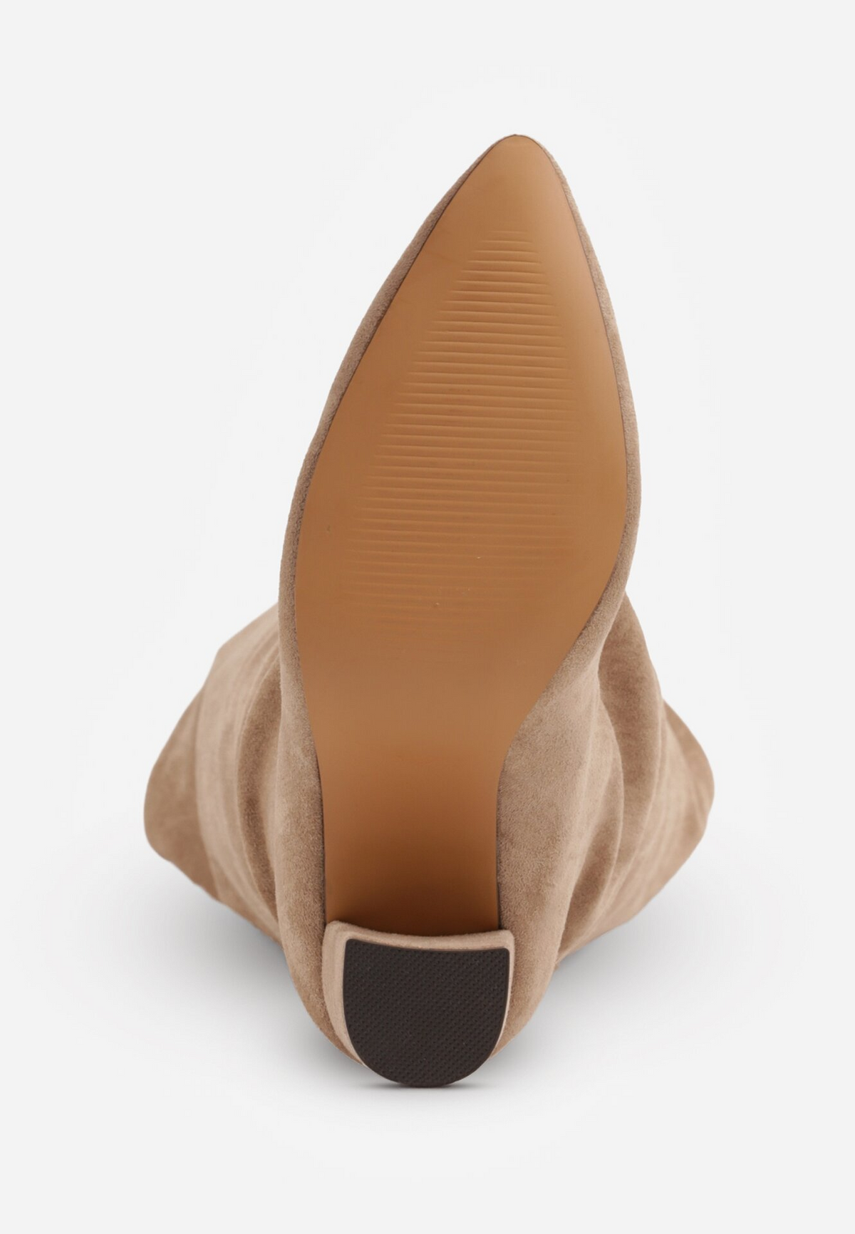 Bottes bout pointu souple plissé à talon bloc, Taupe
