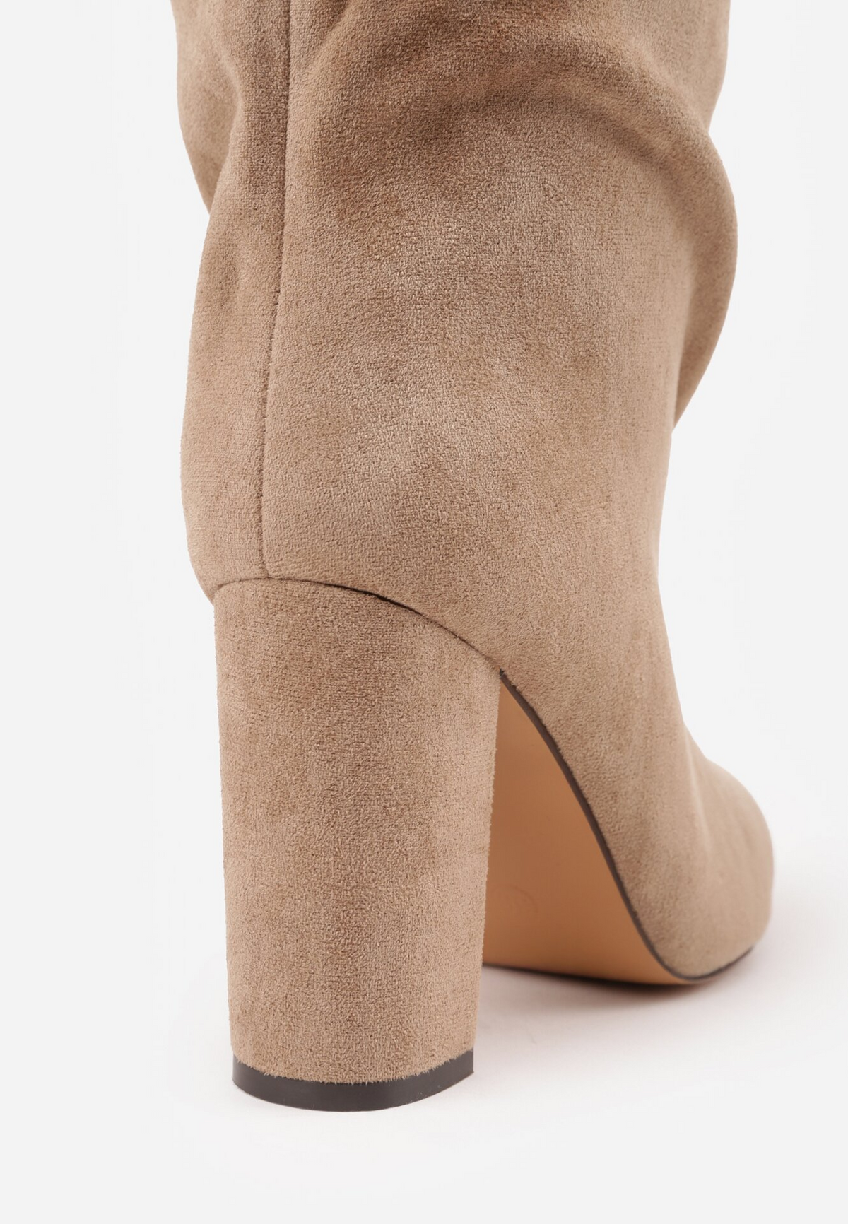 Bottes bout pointu souple plissé à talon bloc, Taupe