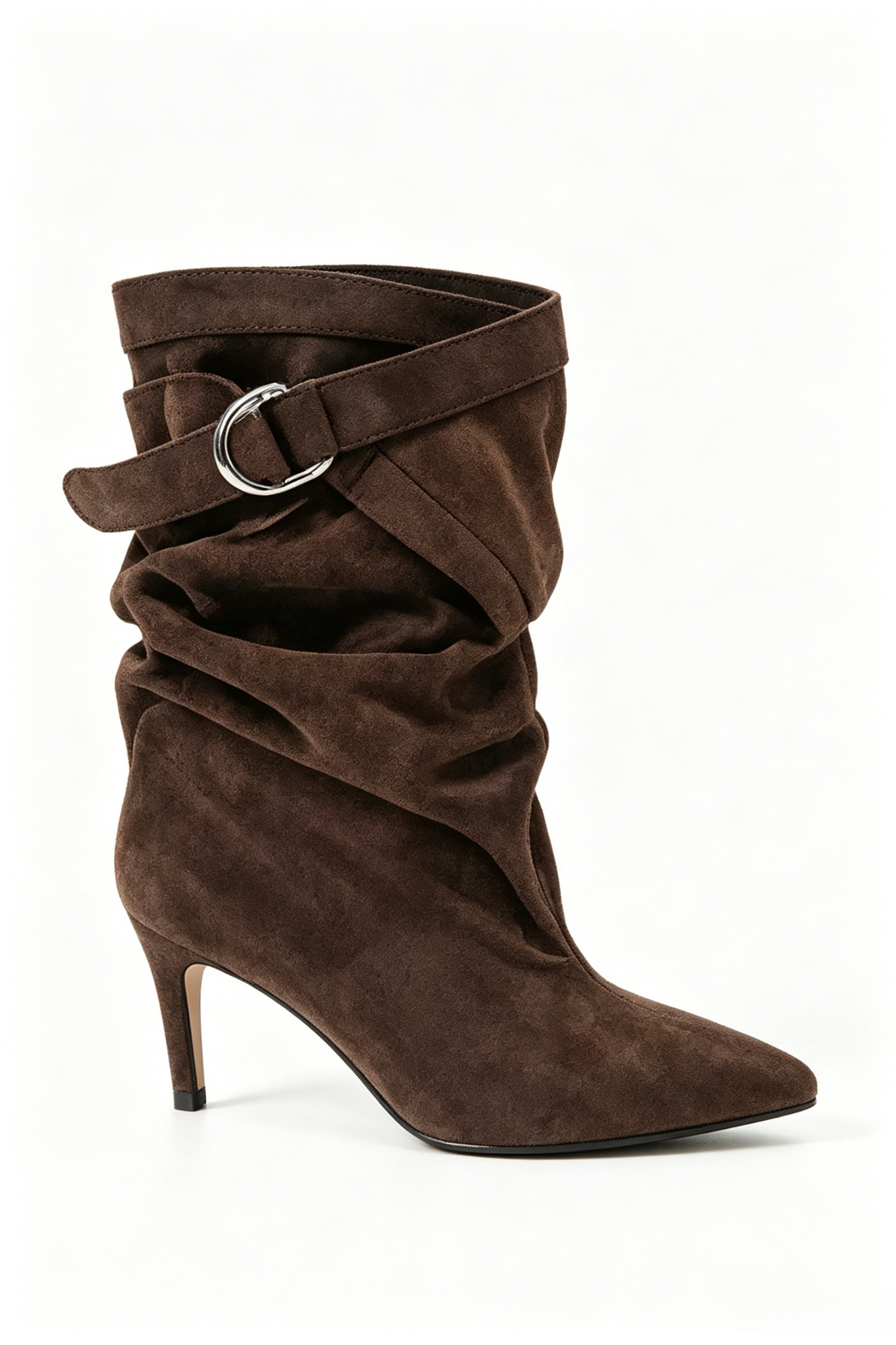Bottines Plissées à Talon Aiguille et Boucle - marron