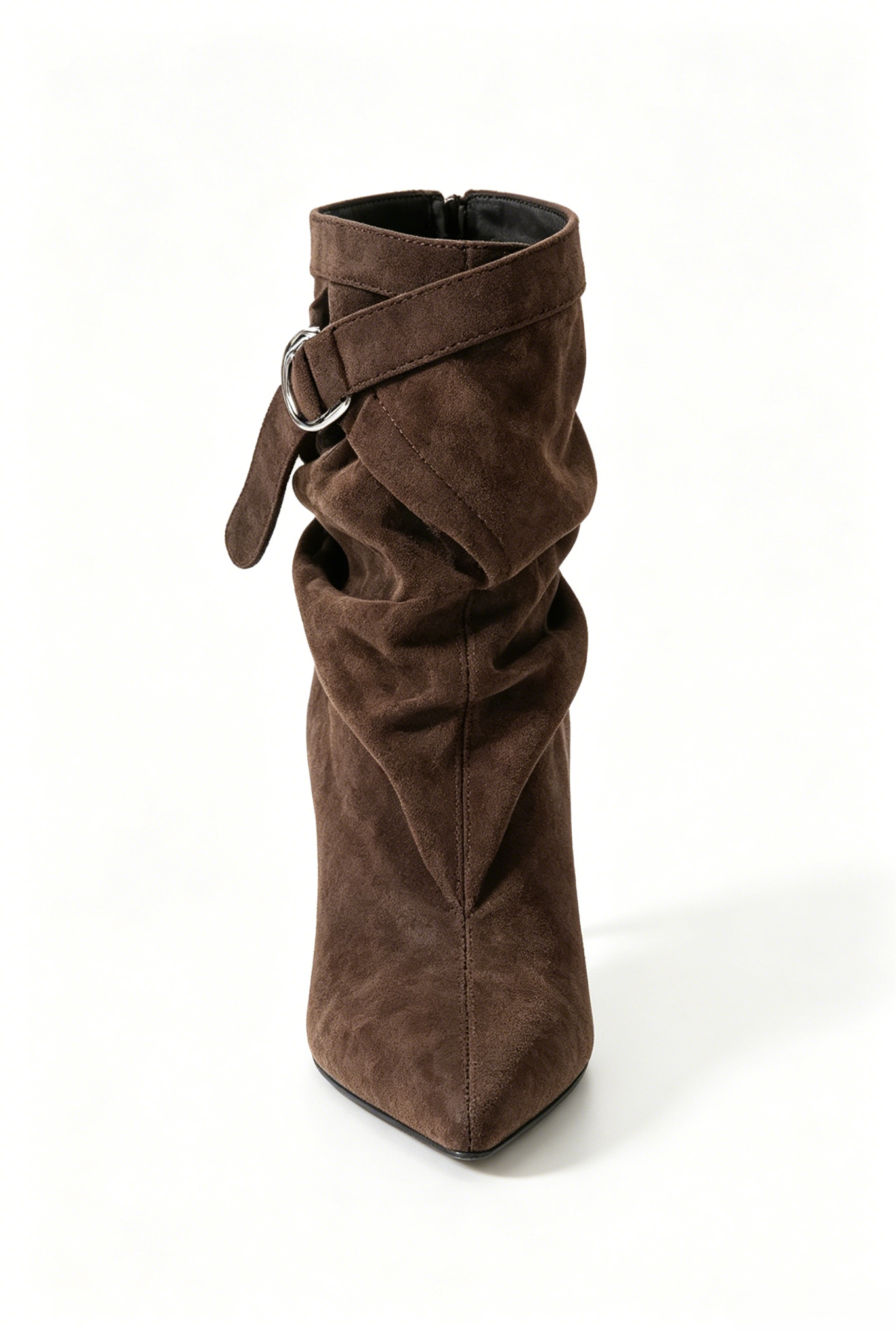 Bottines Plissées à Talon Aiguille et Boucle - marron