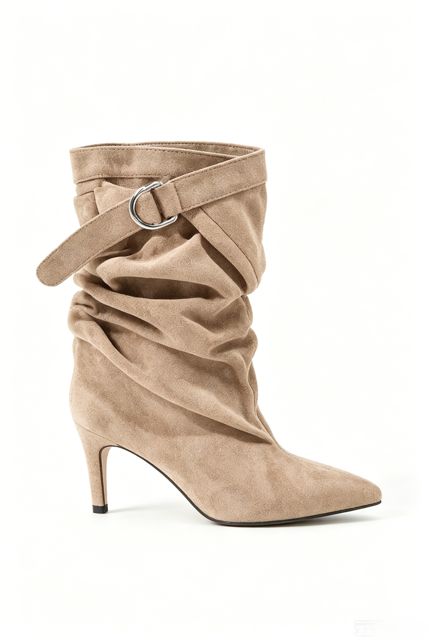 Bottines Plissées à Talon Aiguille et Boucle - taupe
