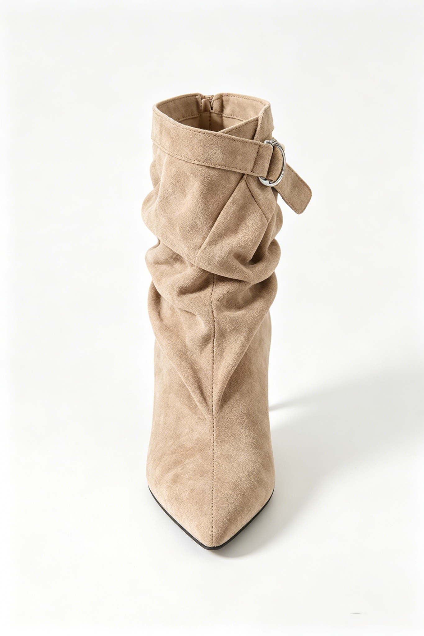 Bottines Plissées à Talon Aiguille et Boucle - taupe