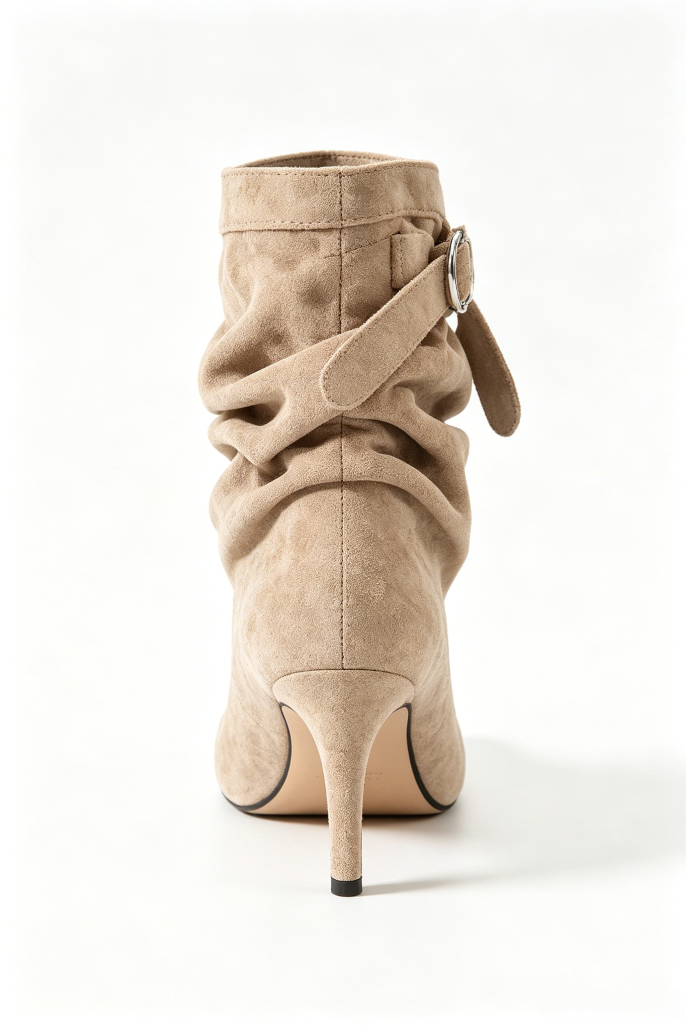 Bottines Plissées à Talon Aiguille et Boucle - taupe