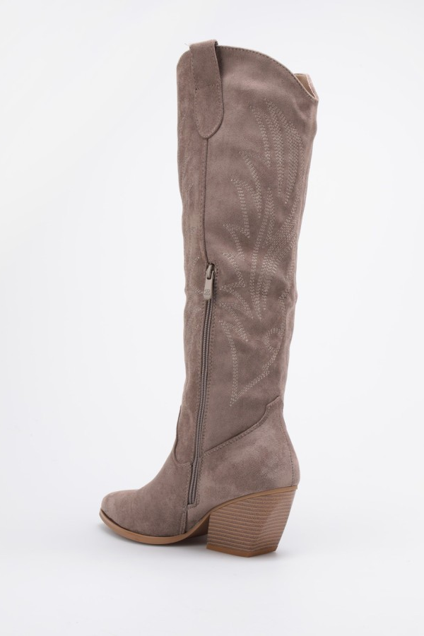 Botte Santiags suédine style Cowboy, Taupe