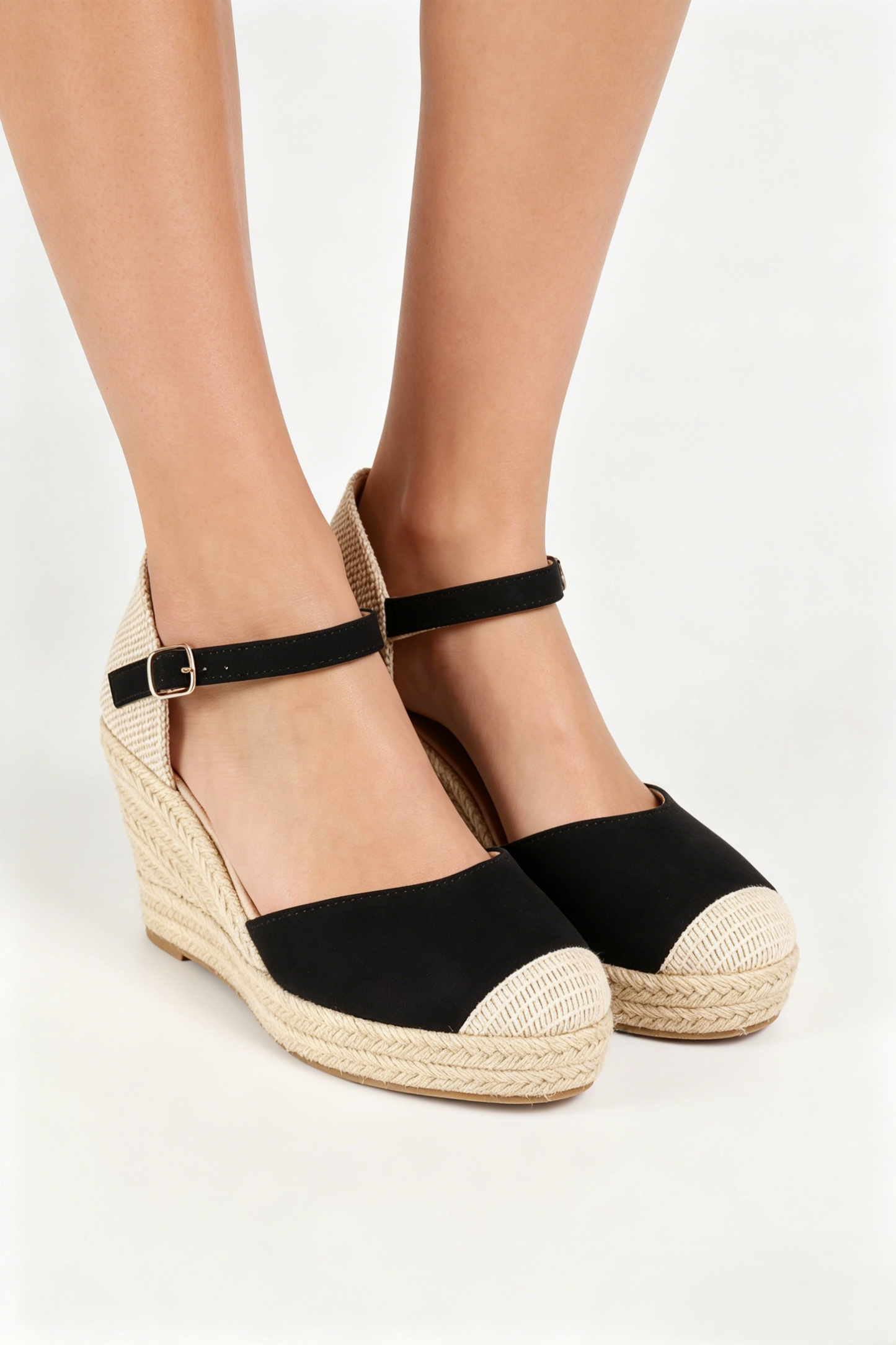Sandales espadrilles compensées, noire