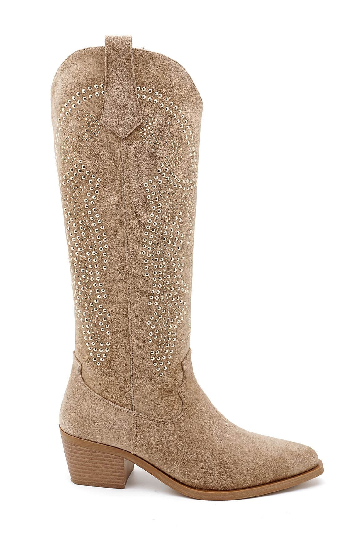 Botte Santiags suédine strass style Cowboy, Taupe