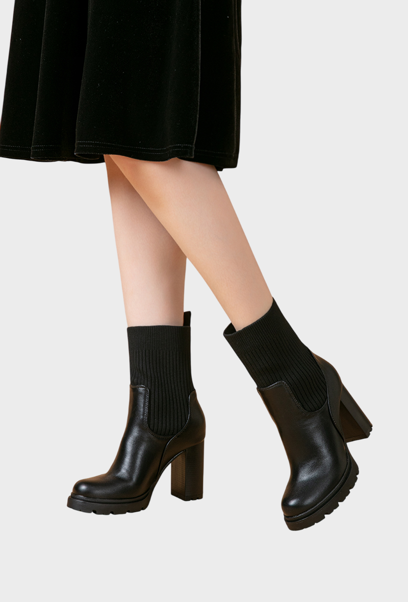 Bottines chaussette plateforme à talon, Noir