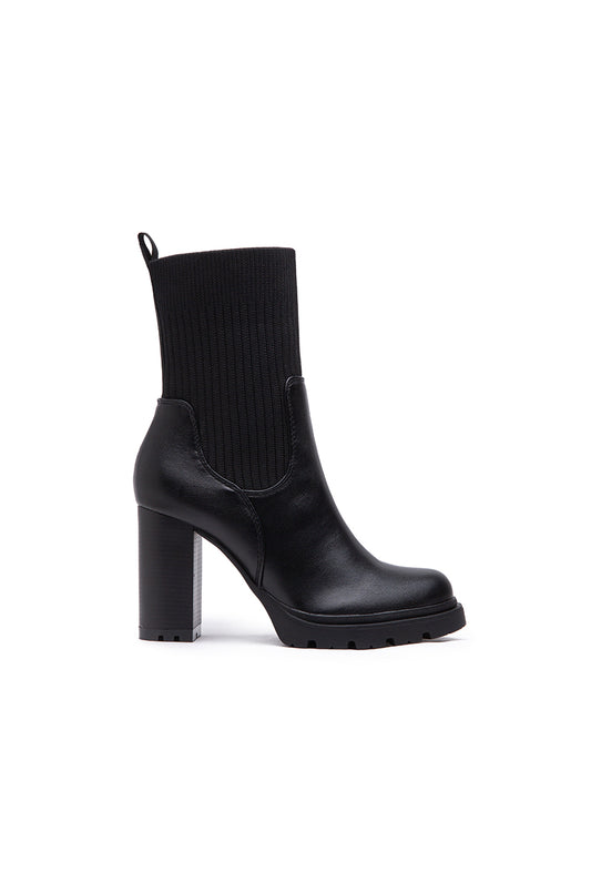 Bottines chaussette plateforme à talon, Noir