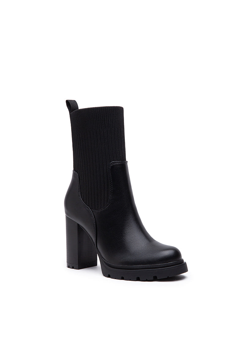 Bottines chaussette plateforme à talon, Noir